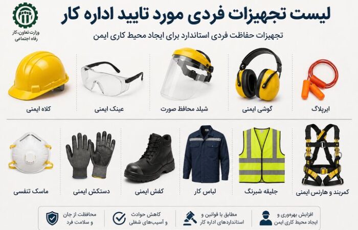 لیست تجهیزات حفاظت فردی مورد تایید اداره کار؛ راهنمای کامل انتخاب تجهیزات حفاظت فردی استان